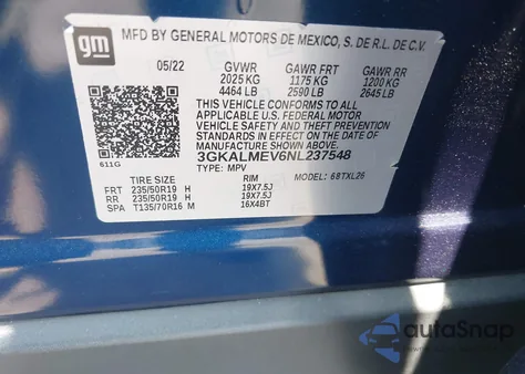 2022 GMC Terrain Fwd Sle z USA, uszkodzony, nr VIN 3GKALMEV6NL237548